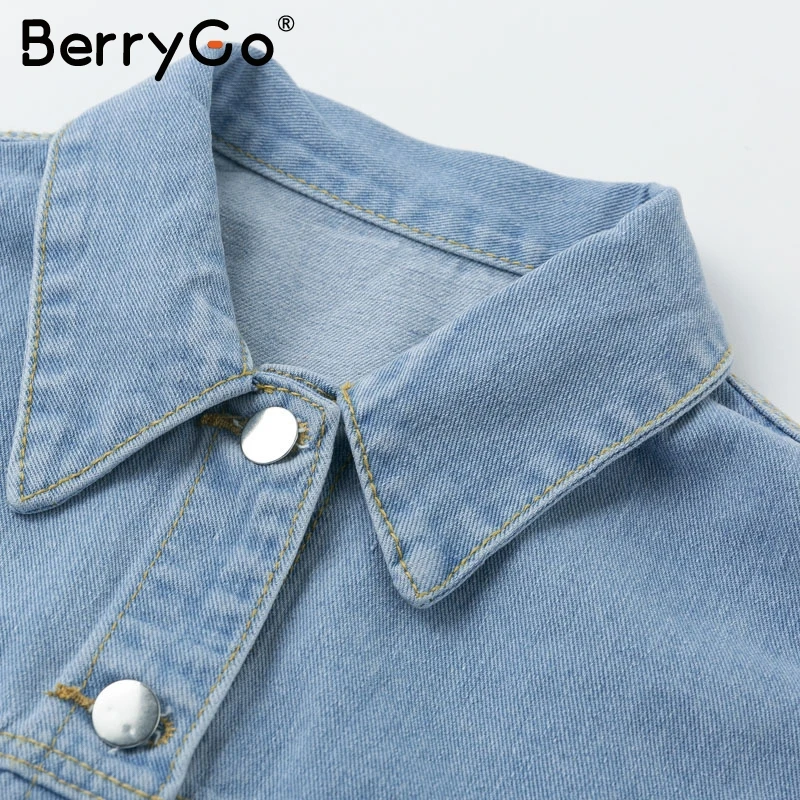 BerryGo винтажные женские джинсовые рваные куртки повседневная синяя джинсовая