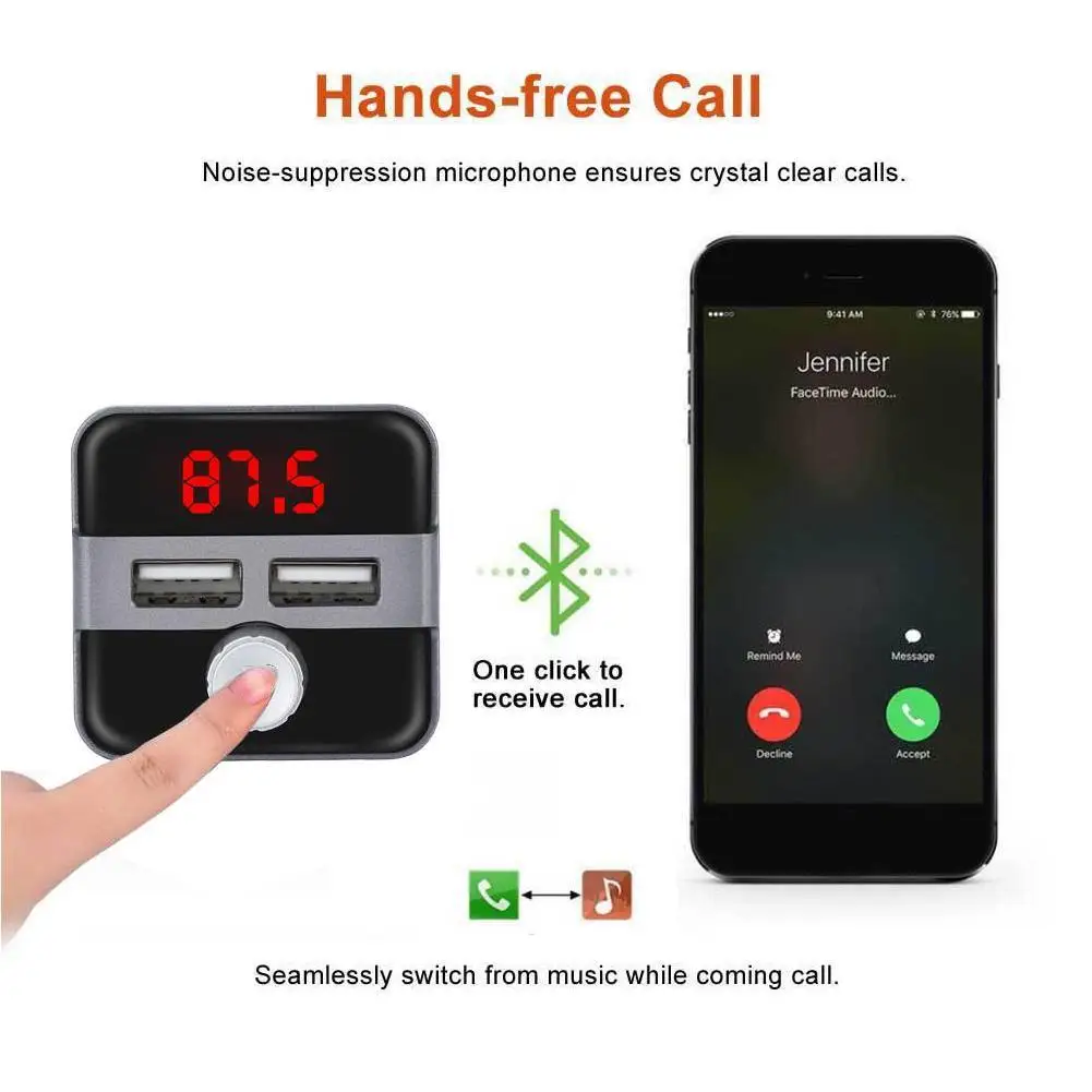 Bluetooth 3,0, fm-передатчик, двойное зарядное устройство USB, FM модулятор, автомобильная зажигалка, Handfree, MP3 плеер, музыкальный ЖК-дисплей, зарядка для телефона