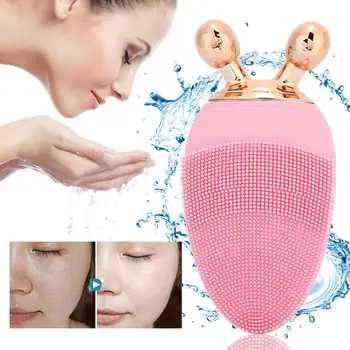

Electric Silicone 3D Roller Massager Waterproof Vibration Facial Cleansing Machine Pink Facial Massage Beauty Tool Health Care