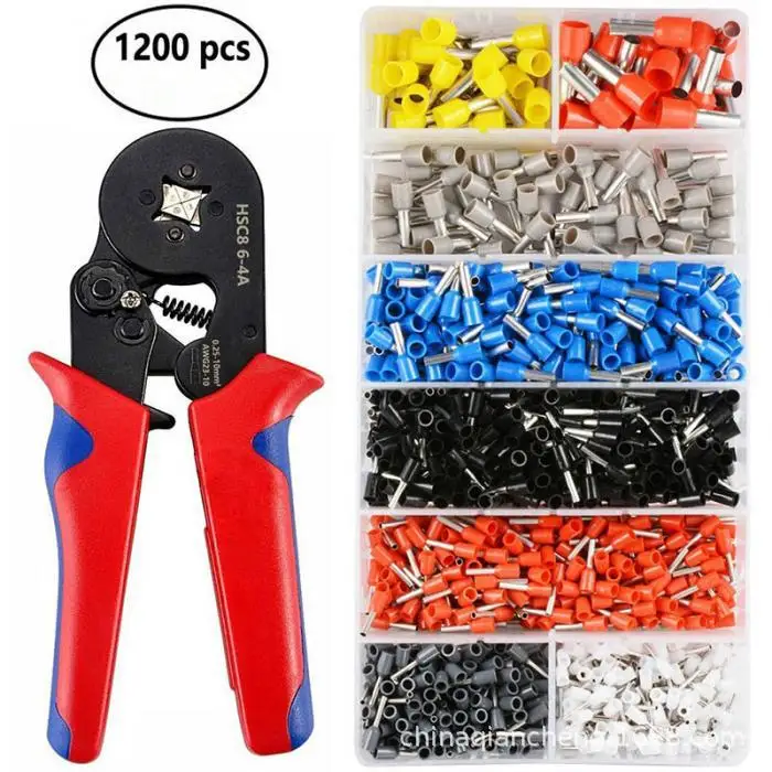 1200pcs 1200 шт. E0508-E10-12 Европейский трубчатый изолированный клеммный блок Кабельный соединитель HSC86-4 трубчатый обжимной клещи - Цвет: 1200pcs