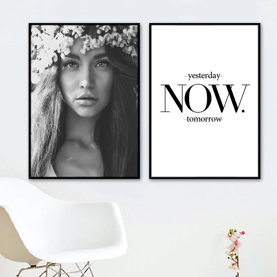 

Black White Wreath Girl Butterfly Quotes Wall Art Canvas Painting Nordic Posters And Prints Wall pictures For Living Room Decor