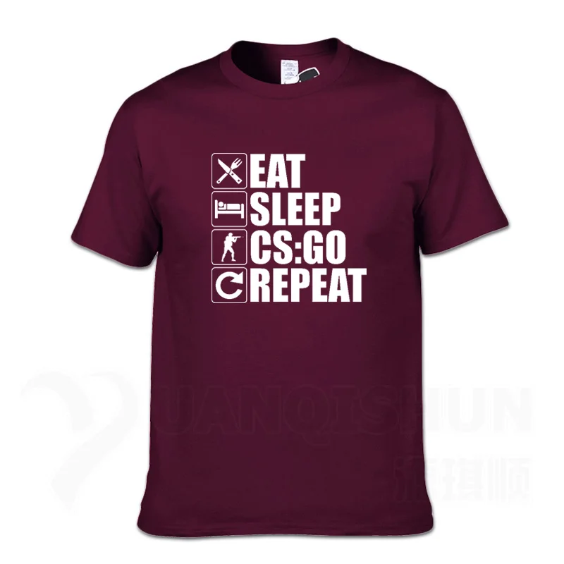 Red wine 1 Eat Sleep, CS: GO, футболка-повтор, Забавный дизайн, CS GO, геймеры, Мужская футболка, модная, 16 цветов, высокое качество, хлопок, мужские футболки, хип-хоп - Цвет: Red wine 1
