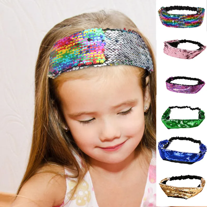 

2019 Cross Border Europe And America Color Mermaid Sequin Hair Accessories Women's Large Rims Headband Flipping Sequin Elastic H