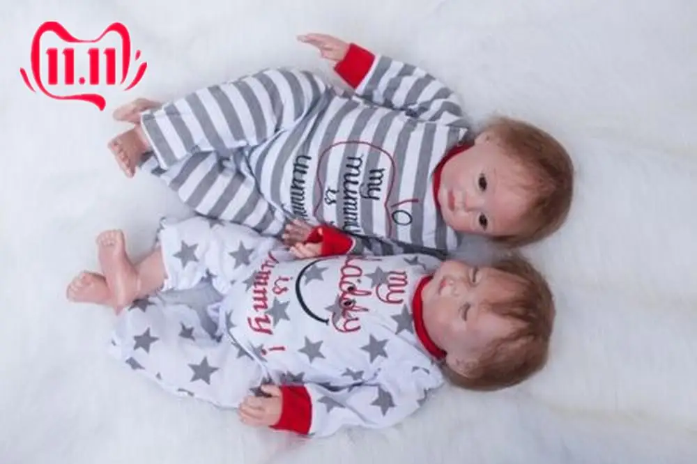 2 шт. ручной работы Reborn Twins Baby Dolls мальчик+ девочка 22 ''Мягкие силиконовые игрушки Reborn Baby Dolls