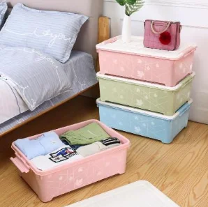 Caja de almacenamiento debajo de la cama, cesta de plástico con ruedas con acabado, tamaño king, para debajo de la cama - AliExpress y jardín