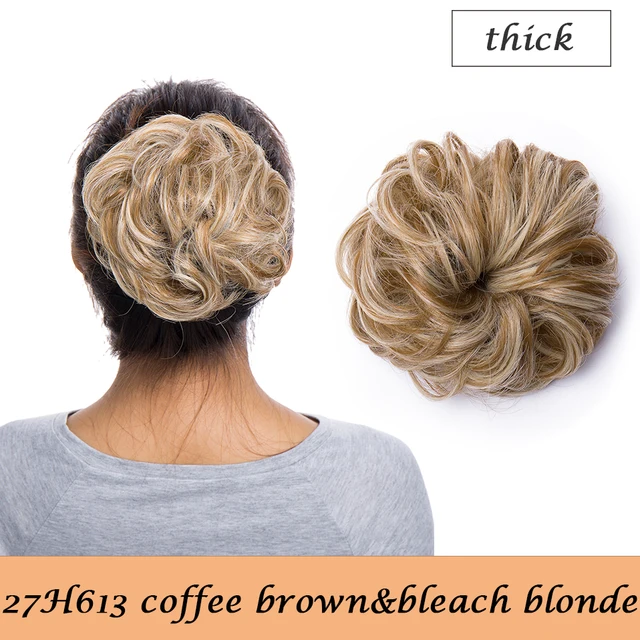 HAIRRO 80g Straight Donut Chignon Hairpieces Synthetic Ombre Elastic Updo Chignon Fluffy Messy Scrunchies Hair Bun For Women 27H613-38g