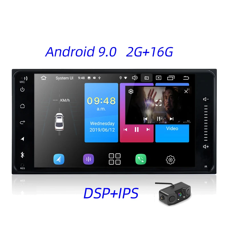 2 din автомагнитола android 9,0 DSP 2.5D ips экран для GPS для Toyota Corolla навигация wifi Bluetooth вид спереди и сзади - Цвет: 9.0 with 2G all