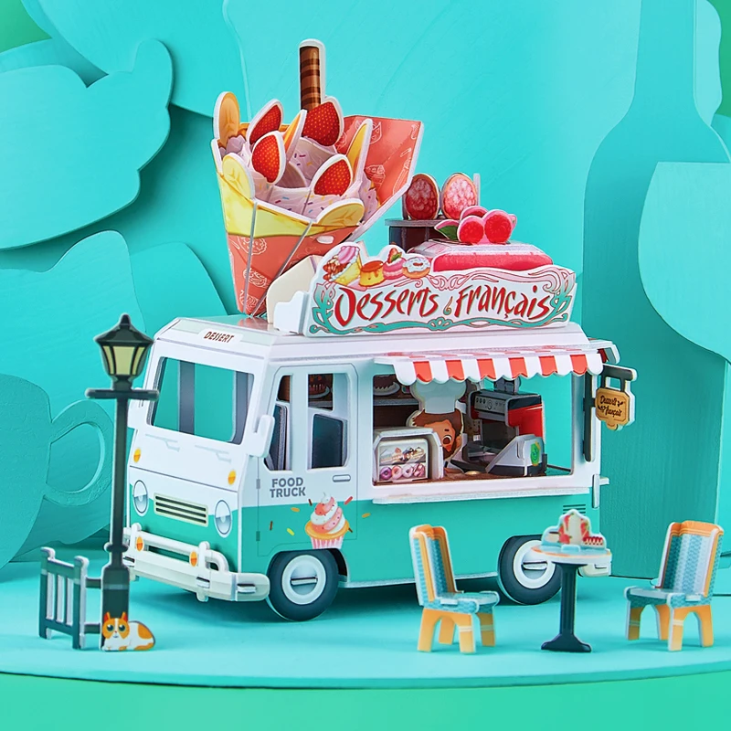 

New 3d Three-Dimensional Puzzle Model Creative Assembling Toy Diy Handmade Birthday Gift Food Truck Children's Toy