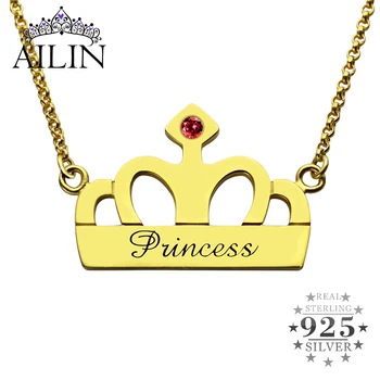 

AILIN Queen Crown Necklace Women 925 Silver Custom Engraving Name Choker Necklace Chain Personalised Birthstone Birthday Jewelry