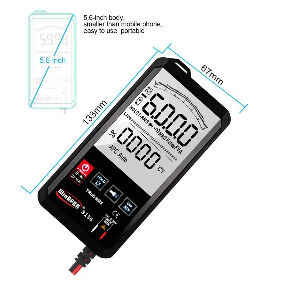 WinAPEX ET8138/8136 мультиметр с сенсорным экраном цифровой автоматический 6000 граф