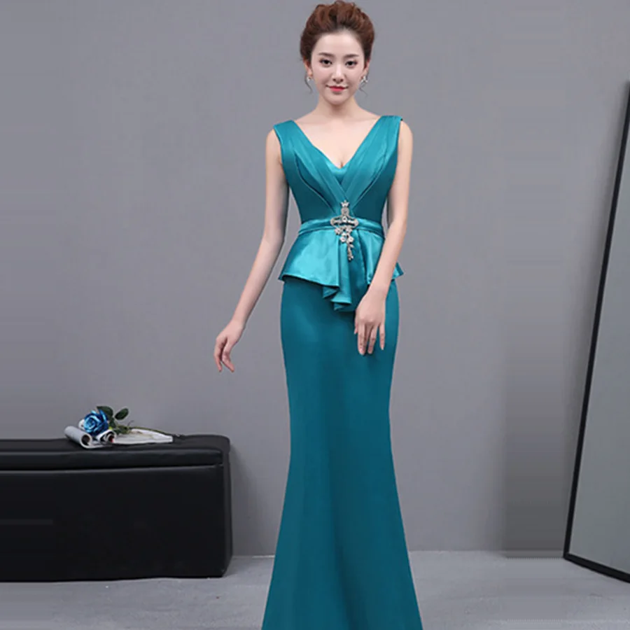 

Evening Dress Sleeveless Mermaid Evening Dresses for Women Floor Length Robe De Soiree 2019 Charming V-neck Formal Gowns H020