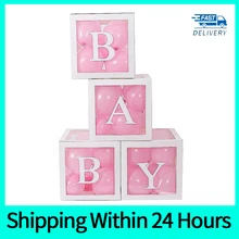 Caja de globos transparente para Baby Shower, suministros para fiesta de cumpleaños, regalos, letras, color blanco, 1 unidad