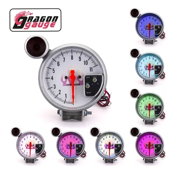 

GRAGON GAUGE 12V 5" 127mm Car Modified Tachometer Colorful Backlight with Alarm Light Pointer Tachometer Car Modified Tachometer