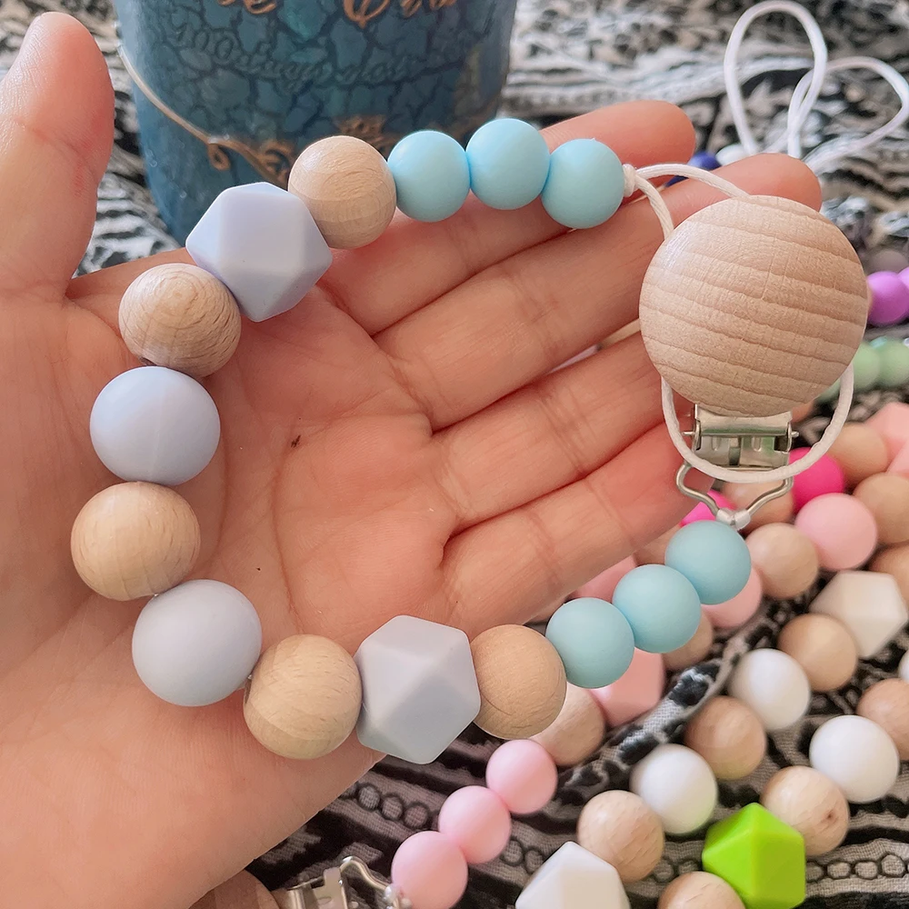 Baby Pacifier Clips Silicone Bead Wooden Beads Pacifier Chain Infant Nipple Appease Soother Chain Clips Dummy Holder Nipple Clip teething toys pacifier clip pacifier chain pacifier accessories teether clip teething toy tethers