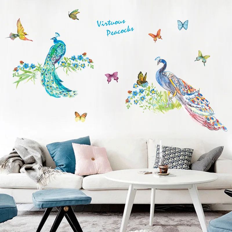 JM7334 Cute Butterfly Peacock Wall Stickers Bedroom Cartoon PVC Flat Stickers Home Decorative Painting Manufacturers Direct Sell