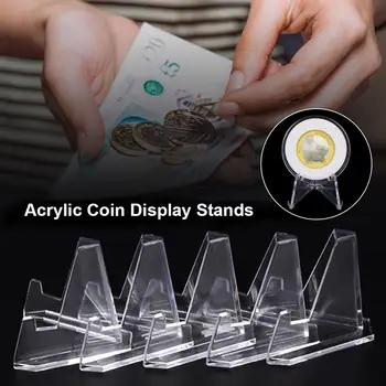 

12Pcs Coin Holder Mini Clear Acrylic Transparent Easel Stands Coin Display Easel Post Card Display Collection Coin Storage Rack