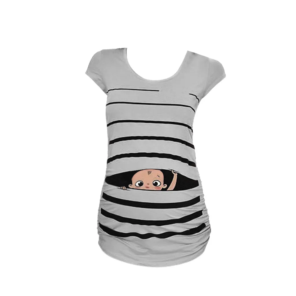 Женская блузка для беременных; Милая забавная футболка в полоску с короткими рукавами для беременных; embarazada ropa;#20190925