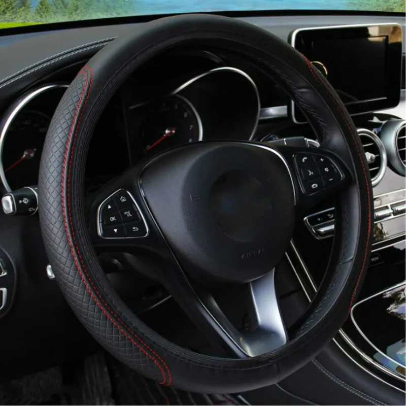 

New Car Steering Wheel Cover Artificial Leather Elastic Skidproof Auto Steering- Wheel Embossing Leather Over Car-styling