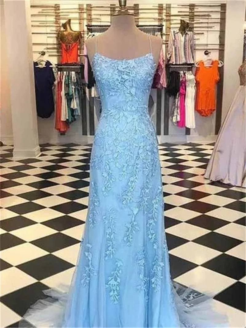 Bestidos De Gala Sexy Backless Lace Mermaid Prom Dresses Long Spaghetti Straps Long Party Dresses Vestido De Festa Longo