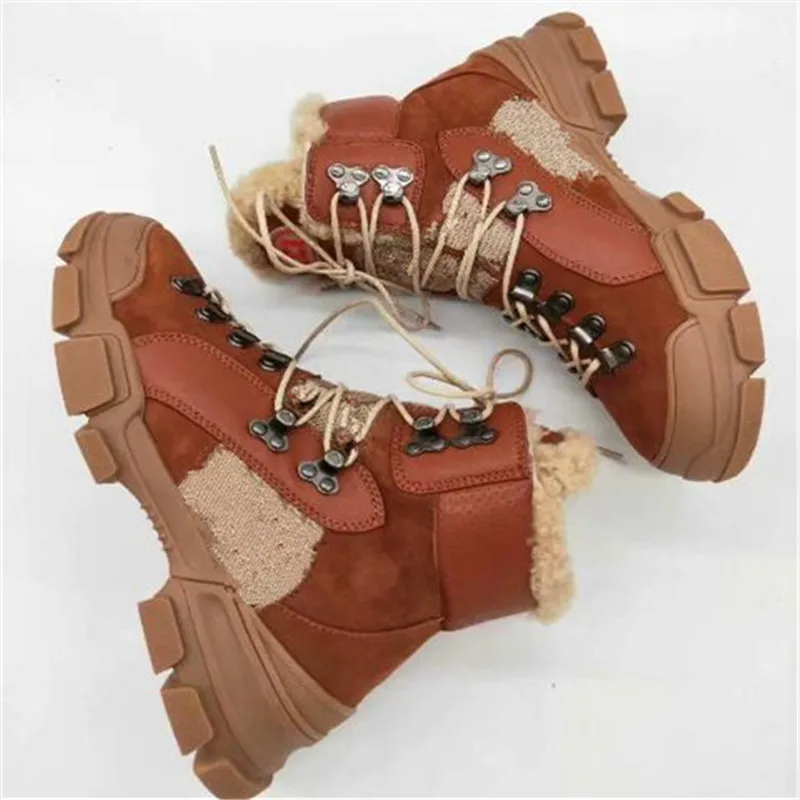 Fur Snow Boots Winter Comfortable Ankle Boots Lace Up Short Boots Zapatos De Mujer Fashion Female Shoes Black Brown Shoes