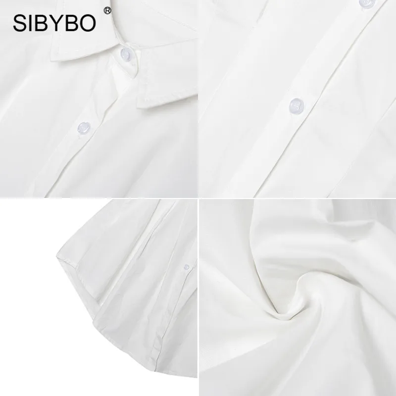 SIBYBO осеннее Хлопковое платье-рубашка с длинным рукавом, женское модное асимметричное свободное мини-платье, белое элегантное женское вечернее платье