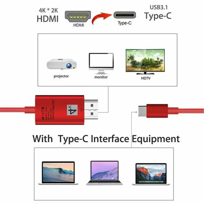 Кабель типа C к HDMI USB 3,1 type C Male к HDMI Male 4K кабель Macbook Chromebook