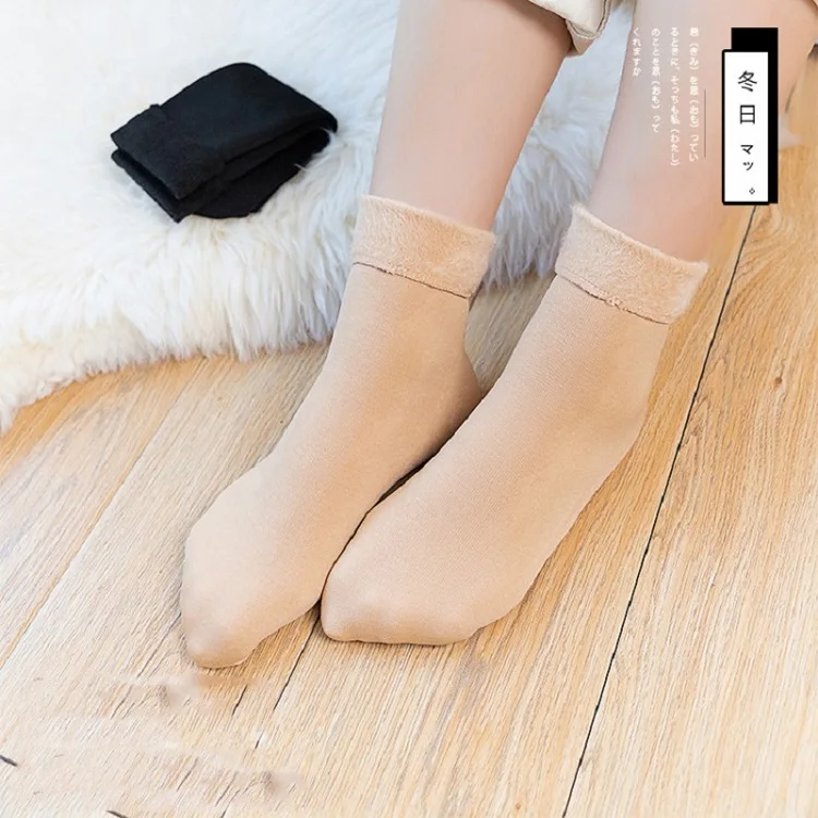 Winter warm socks color black socks thick velvet ladies girls women socks warm feet