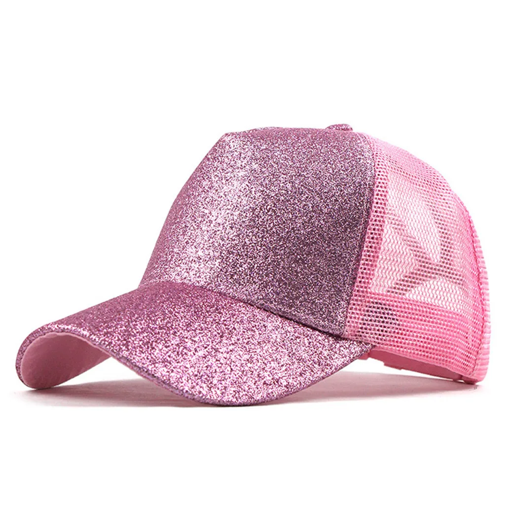Ponytail Messy Buns Trucker Plain Baseball Visor Cap Unisex Glitter Hat
