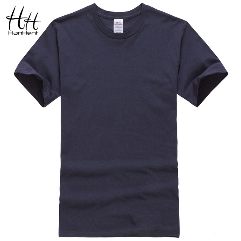 HanHent Мужская футболка с v-образным вырезом, хлопковая Простая рубашка, Мужская Базовая нательная футболка, модная пустая рубашка, летняя брендовая футболка для мужчин - Цвет: O-Navy