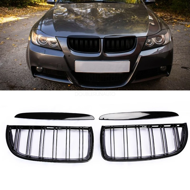 hood deflector Front Kidney Grille Hood Grills -Double Line for BMW E90 323I 328I 335I 330I 325I 3-Series 2005-2008 (Gloss Black) jeep wrangler fenders