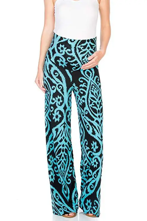 Summer Maternal Pants Women's Sexy Bohemian Print Leopard Pregnant Women Wide Leg Pants Cute Mom Maternity High Waist Trousers - Цвет: Синий