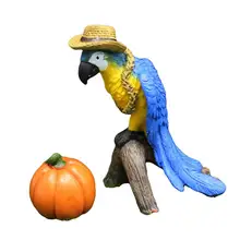 

Outdoor Garden Decoration Artificial Parrot Figurine Resin Parrot Statue Blue Bird Sculpture With Hat Pumpkin For Patio Yard Law