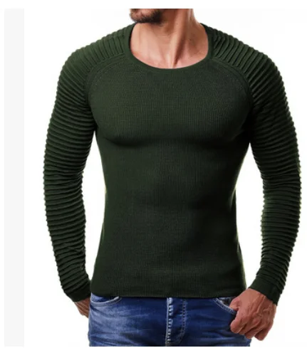 ZOGAA, осень, мужской вязаный свитер, зимний, теплый, Повседневный, в рубчик, в полоску, однотонный, вязанный, пуловер, мужской, с круглым вырезом, облегающий, Вязанный свитер - Цвет: army green