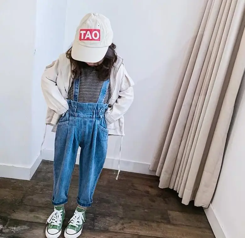 new wholesale girls denim overalls autumn fashion girls pants 2-7t HW708