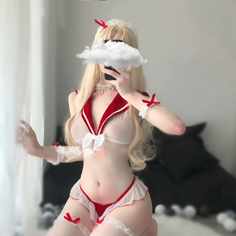 Anime JK Uniform Sexy Lingerie Erotic See Through Cosplay Costumes Kawaii Lace Top Panties for Women Anime Uniform