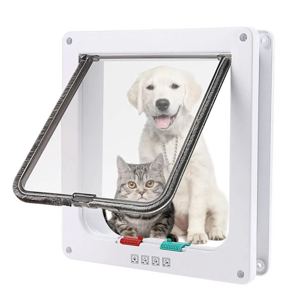 

S/M/L 4 Way Lockable Dog Cat Kitten Door Security Flap Door ABS Plastic Animal Small Pet Cat Dog Free Gate Door Pet Supplies