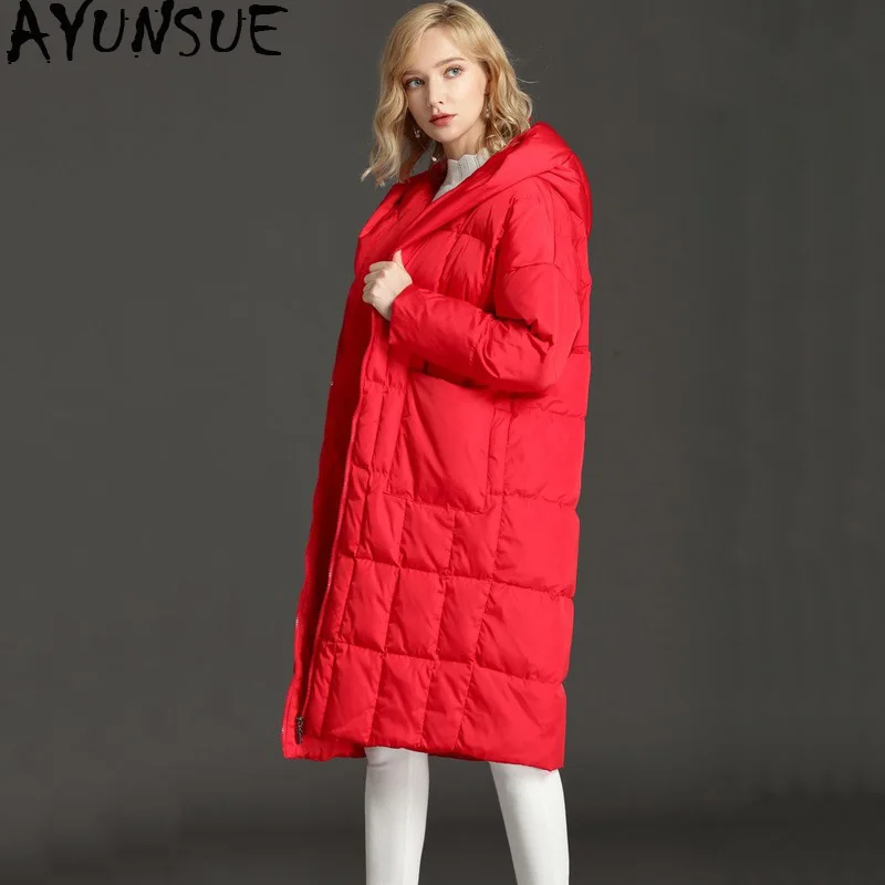 

AYUNSUE Women's Down Jacket Oversize Winter White Duck Down Coat Hooded Warm Puffy Jacket Korean Long Parka 2019 LJY-166 KJ3023