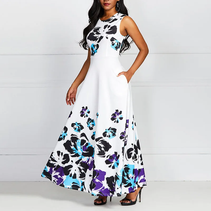

Sweet Plus Size Party White African Fashion Elegant Summer Women Long Dresses Casual Chic Floral Print 2019 Female Retro Dress