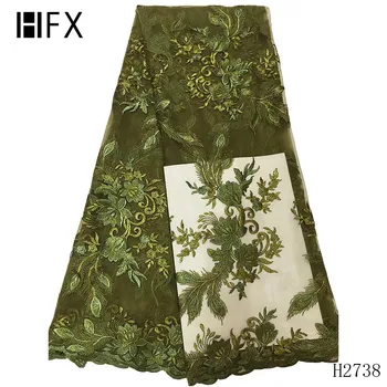 

HFX Lemon Green Nigeria Mesh Bridal Net Lace 2019 African French Embroidery Tulle Lace Fabric for Lady X2738