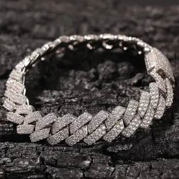 

Men Hip Hop Bracelet 7 8 inch Prong Cuban Links Bracelets 13mm Bling Cubic Zirconia Hip Hop Rapper Bracelet Jewelry Punk Gift