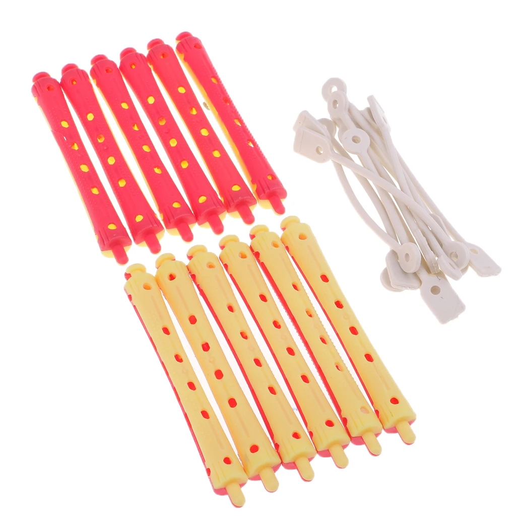 12 Pieces Perm Rods Perm Curler DIY Hair Styling Design Beauty Salon Tools Salon Rubber Band Hair Rollers Set Cold Perm Rods