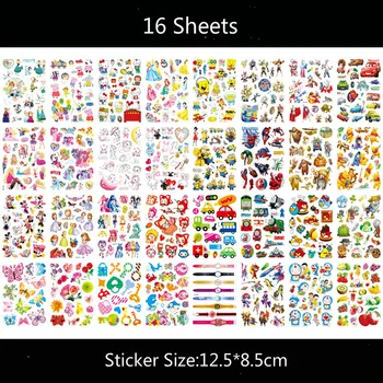 

16pcs/set 12.5*8.5cm Temporary Tattoo Sticker Princess Watch Unicon Pet Kids Tattoo for Boy Girls Body Art Tatouage Temporaire