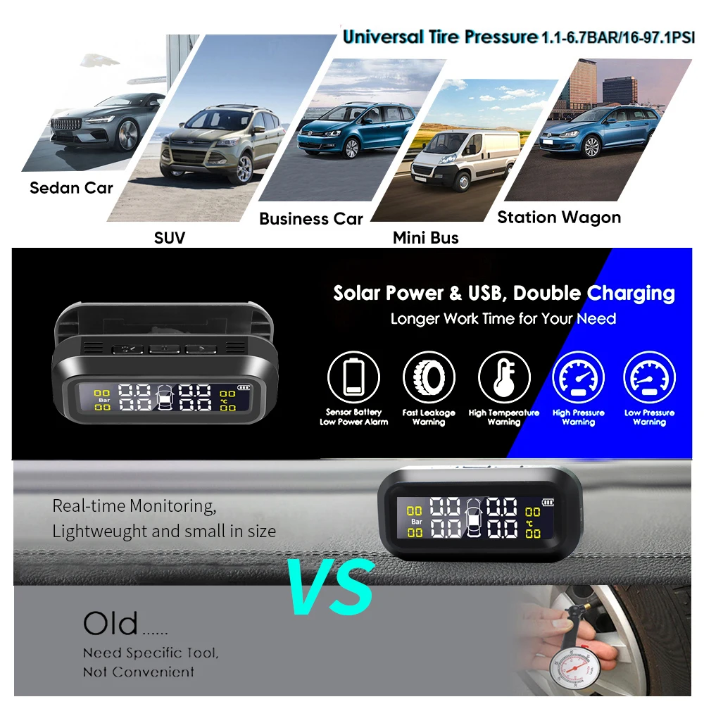 Система контроля давления в шинах Kebidumei Solor Tpms Автоматическая сигнализация