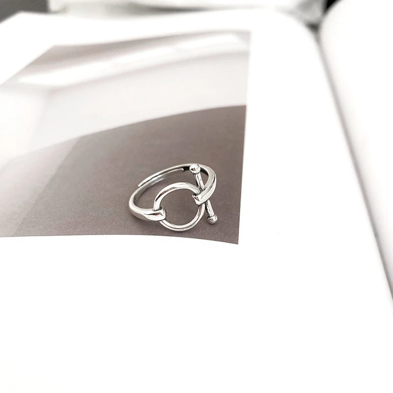 LKO Simplicity Geometry Circular 925 Sterling Silver Ring Vintage Punk Rings for Women Men Party Jewelry Ornaments Adjustable - Image 4