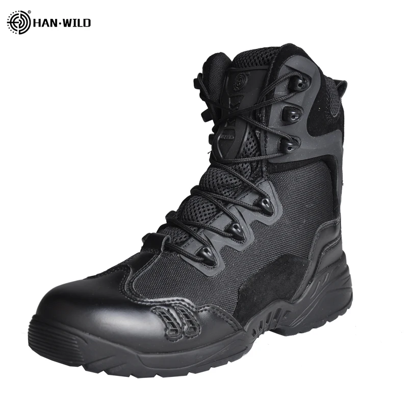 Черный HAN WILD Hiking Shoes Military Tactical Boots Male Outdoor Waterproof Hunting Shoes Sneakers Unisex Non-slip Wear Combat Boots - Цвет: Черный