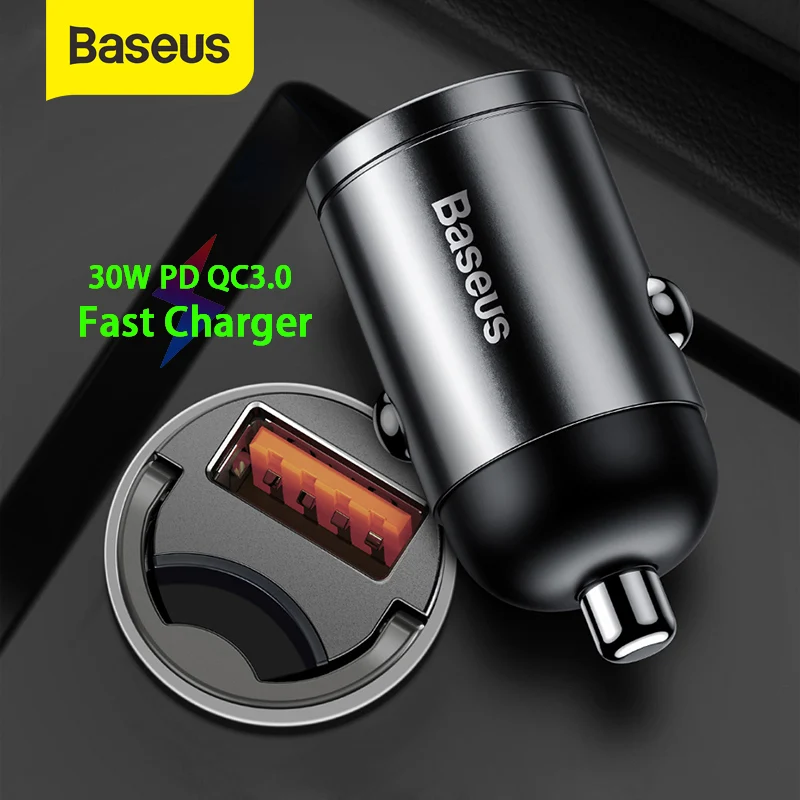 Baseus 30W Car Charger Dual USB Type C Fast Charger PD 4.0 3.0 SCP AFC Quick Charging Mini