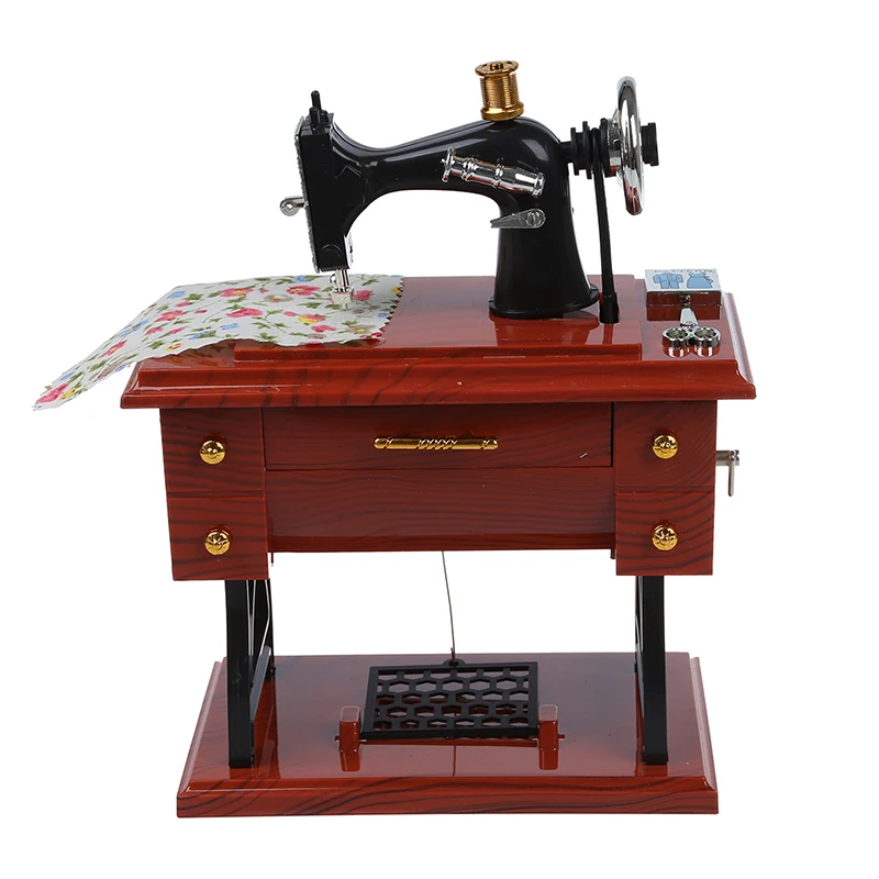 Заводная винтажная мини-швейная машина, стильная механическая музыкальная шкатулка