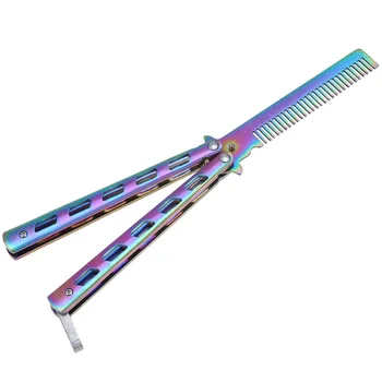

Foldable Comb Hair Trimmer Portable Stainless Steel Practice Training Butterfly Style Comb Cool (Colorful)