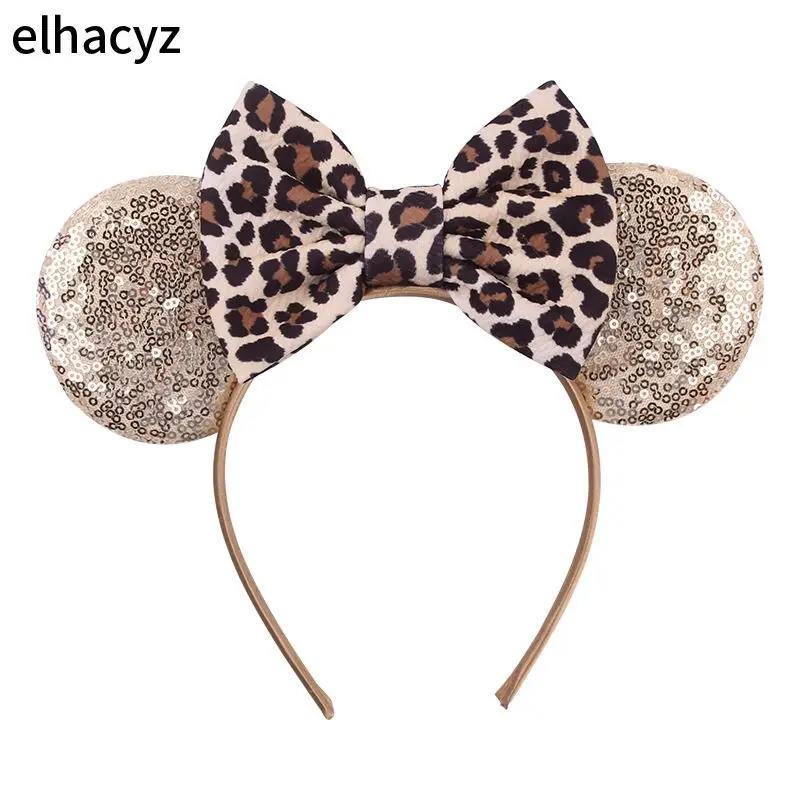 10 Teile/los Großhandel Pailletten Maus Ohren Leopard Bogen Haarband Stirnband Mädchen Frauen Haar Dekoration Party Headwear Haar Zubehör – Detail 4