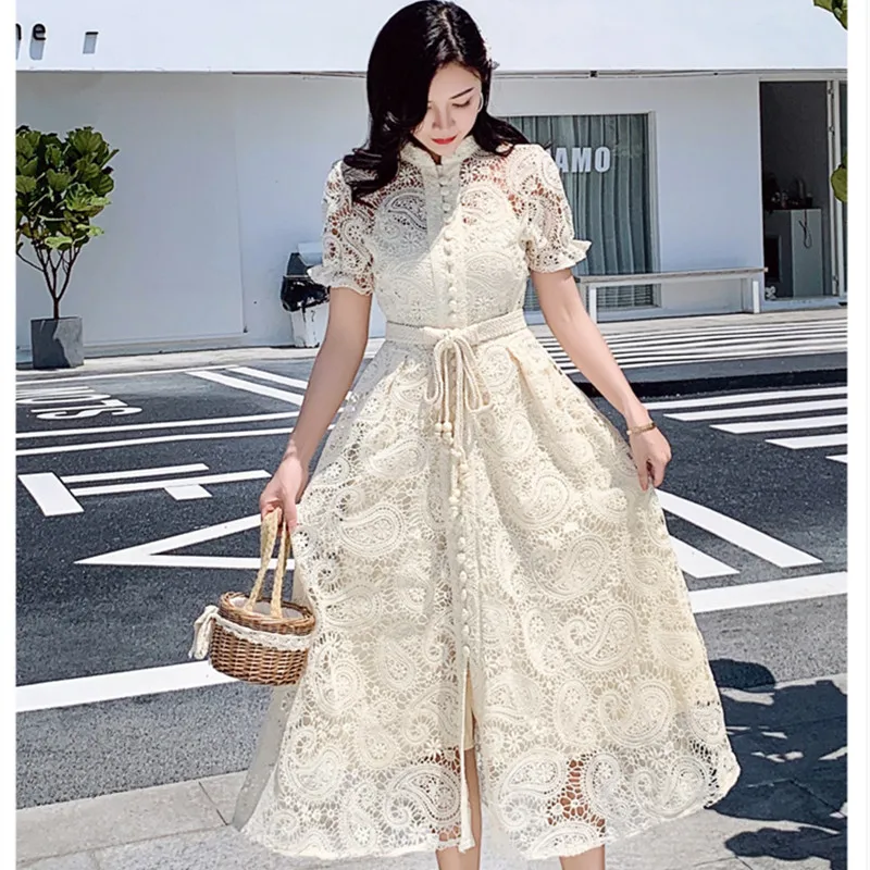 Женское длинное кружевное платье дизайнерское подиумное ажурное с коротким